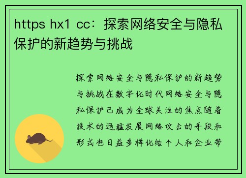 https hx1 cc：探索网络安全与隐私保护的新趋势与挑战